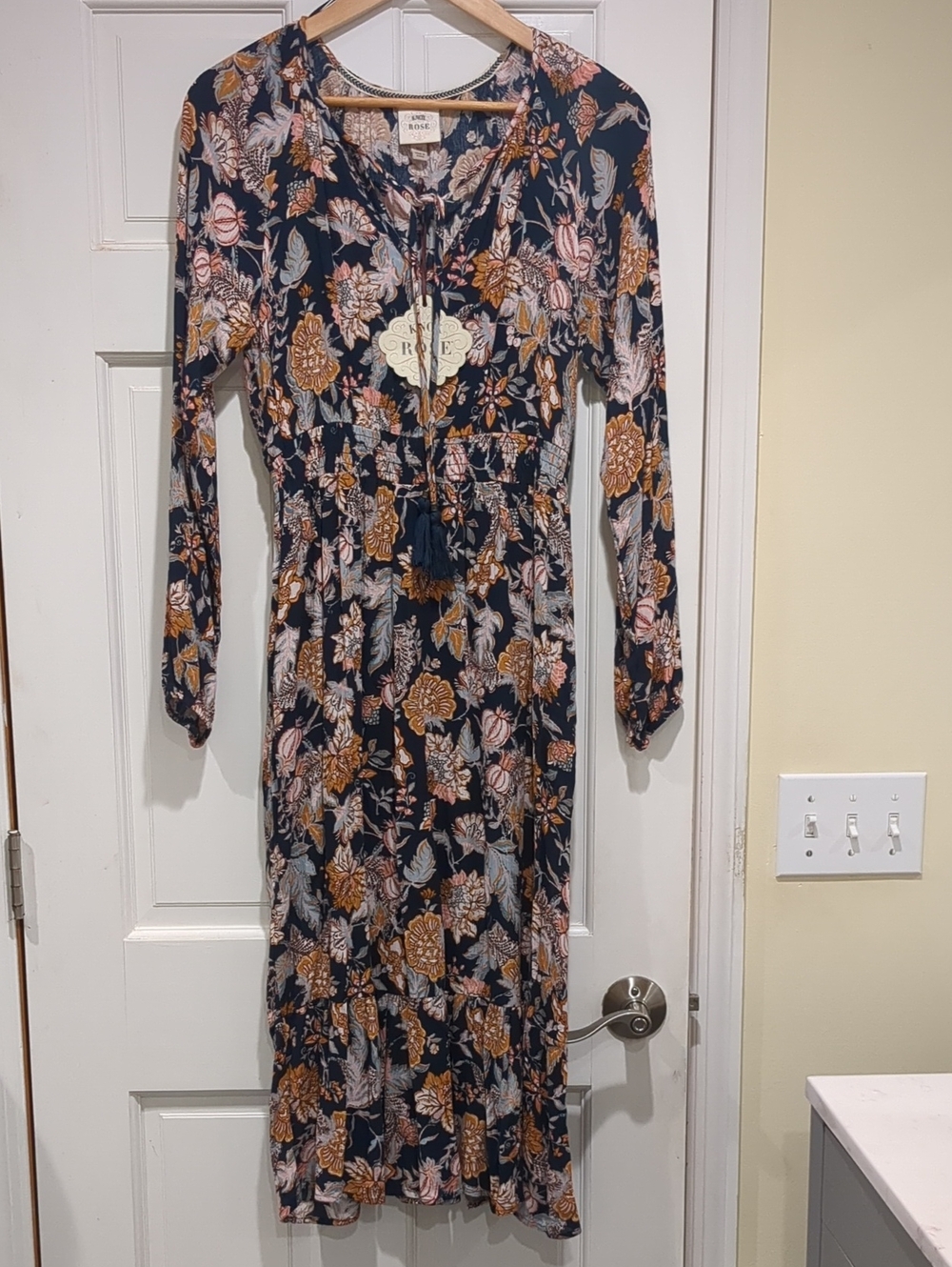 Knox Rose Navy Floral Long Sleeve Midi Dress